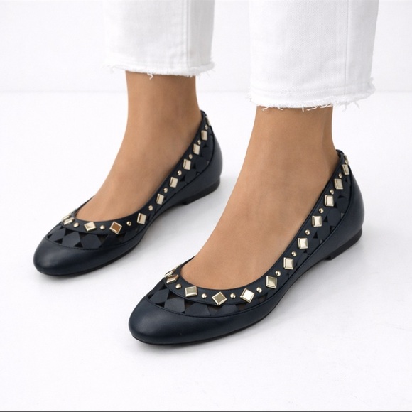 [Tory Burch] Navy Kingsbridge Stud Flats